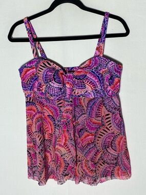 5/$25 Krista Pink Purple Printed Tankini Top Bikini Top Swim Top L